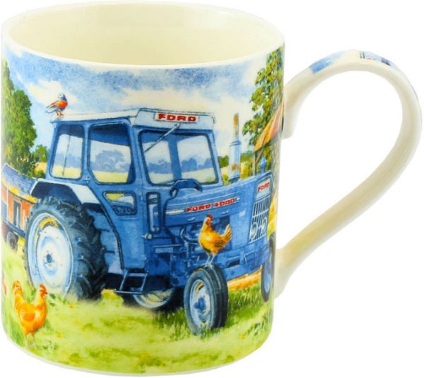 Becher Blauer Traktor mit Hühnern