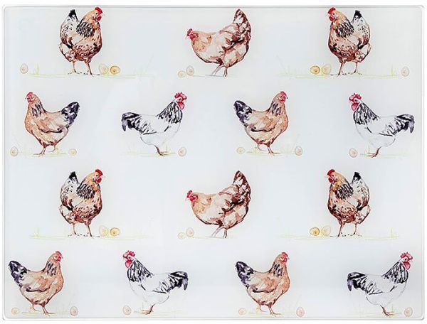 Arbeitsflächenschutz und Schneidebrett Chickens - Hühner, Glas