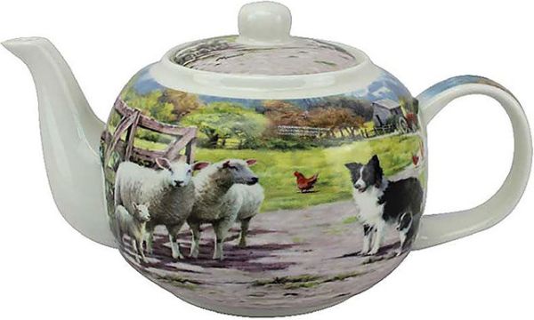 Teekanne Border Collies mit Schafen