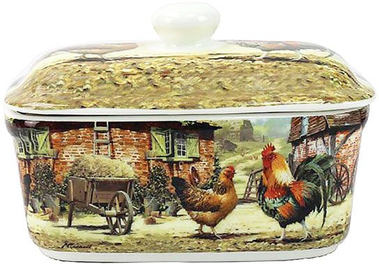 Butterdose Hahn und Henne