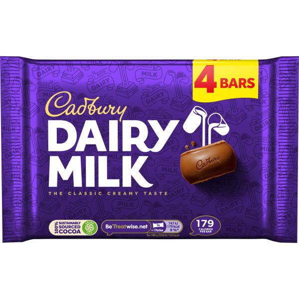 Cadbury Dairy Milk, 4 Riegel, 134 g
